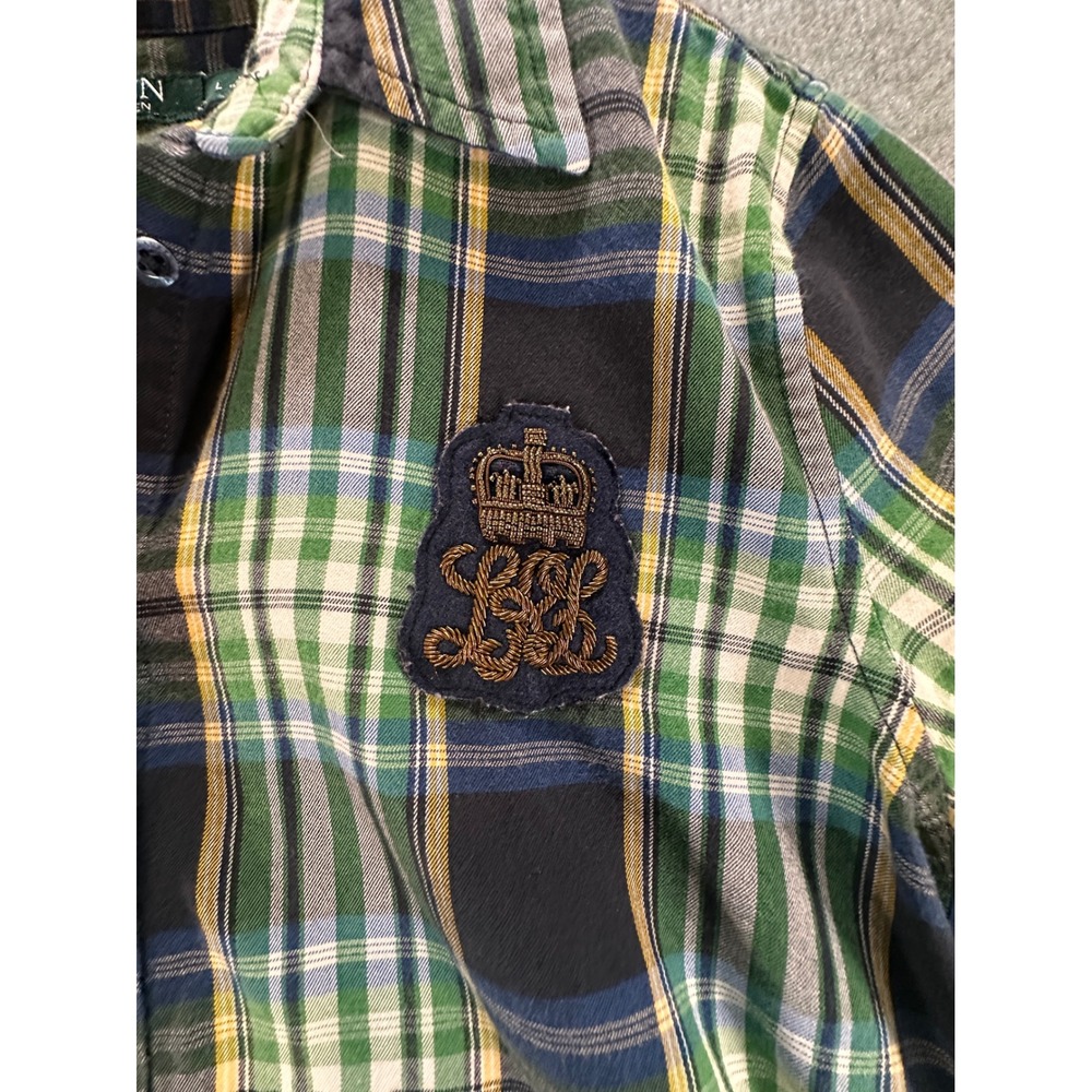 Lauren Ralph Lauren Green Plaid Crest Button Down Shirt Womens Large 1457 - Picture 4 of 10